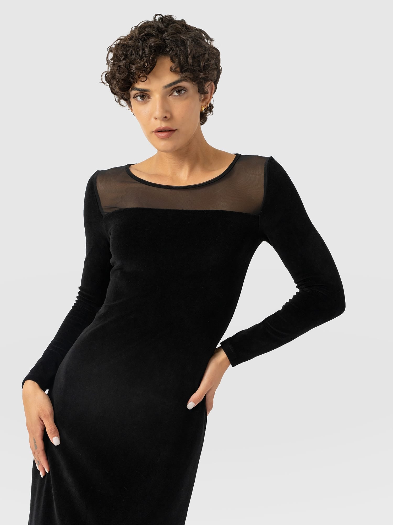 Storm Mesh Long Sleeve Dress - Black Velvet - Women's Dresses | Saint and Sofia® UK