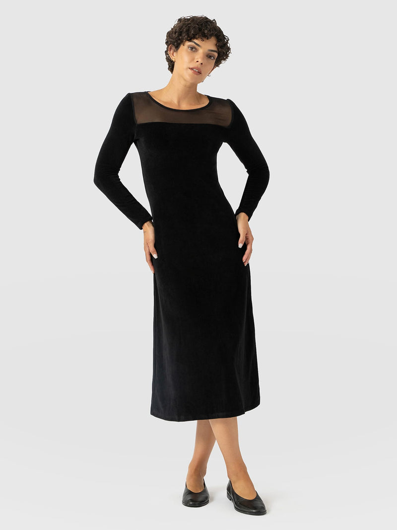 Storm Mesh Long Sleeve Dress - Black Velvet - Women's Dresses | Saint and Sofia® UK