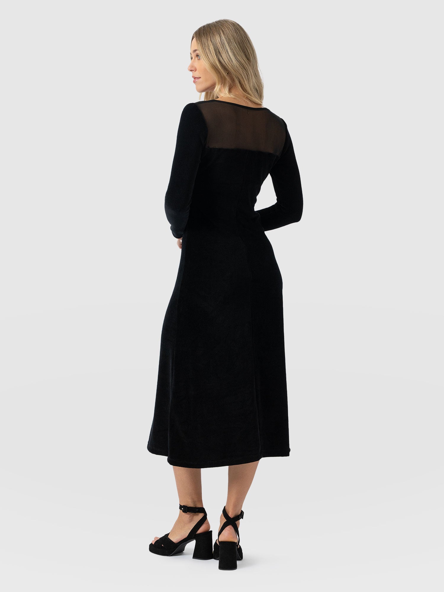 Storm Mesh Long Sleeve Dress - Black Velvet