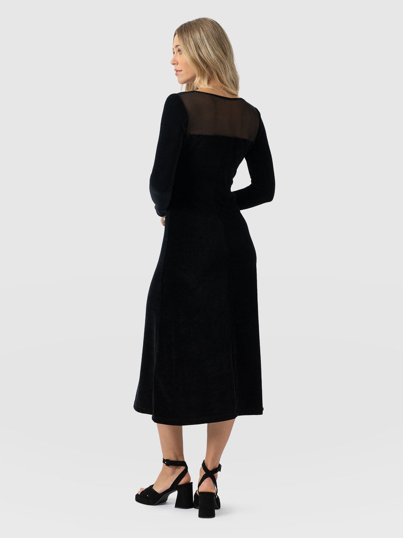 Storm Mesh Long Sleeve Dress - Black Velvet