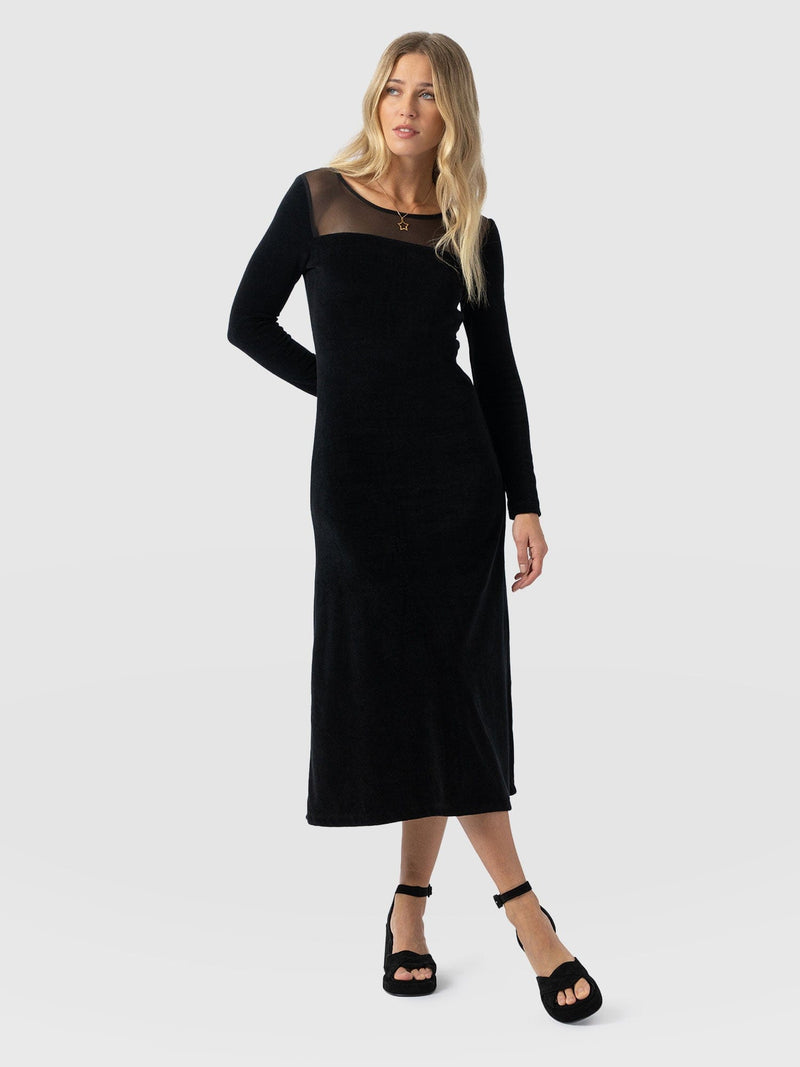 Storm Mesh Long Sleeve Dress - Black Velvet
