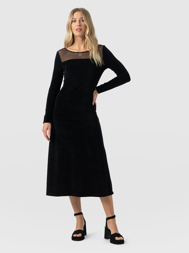 Storm Mesh Long Sleeve Dress - Black Velvet