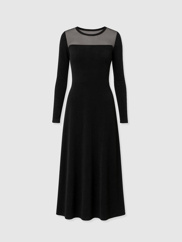 Storm Mesh Long Sleeve Dress - Black Velvet