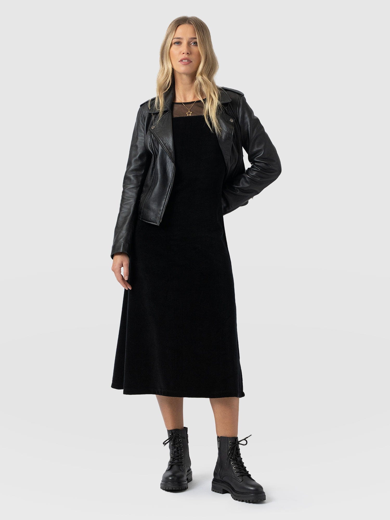 Storm Mesh Long Sleeve Dress - Black Velvet