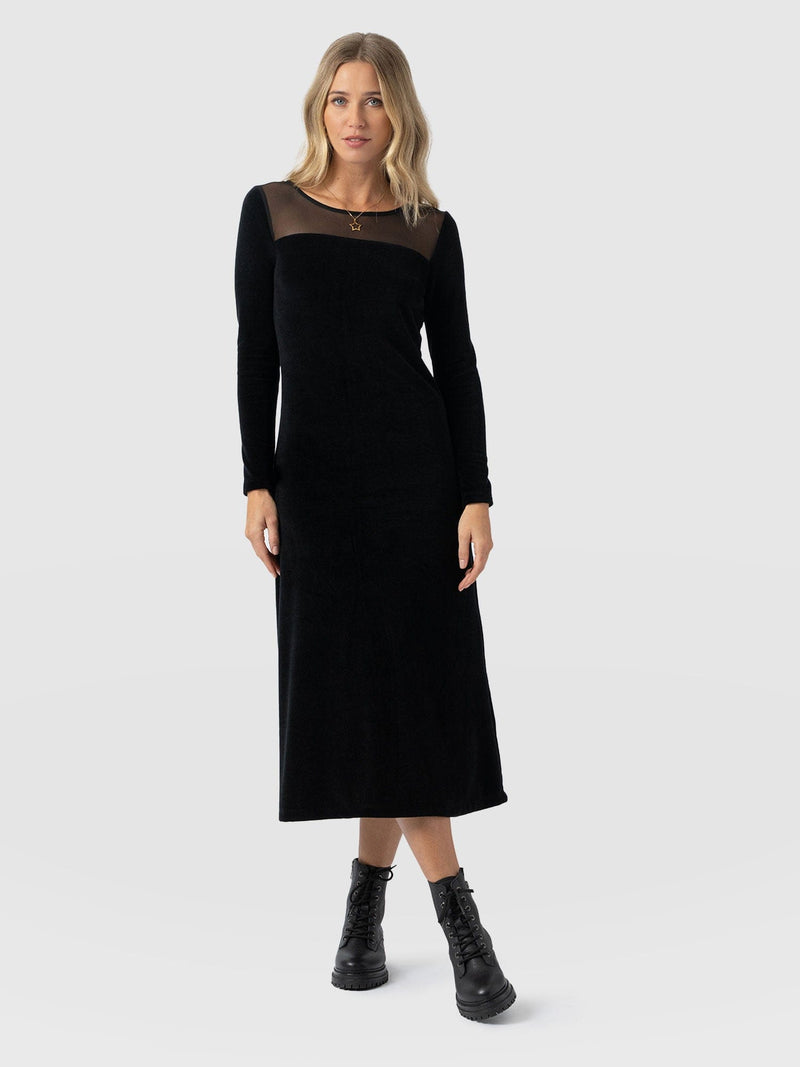 Storm Mesh Long Sleeve Dress - Black Velvet