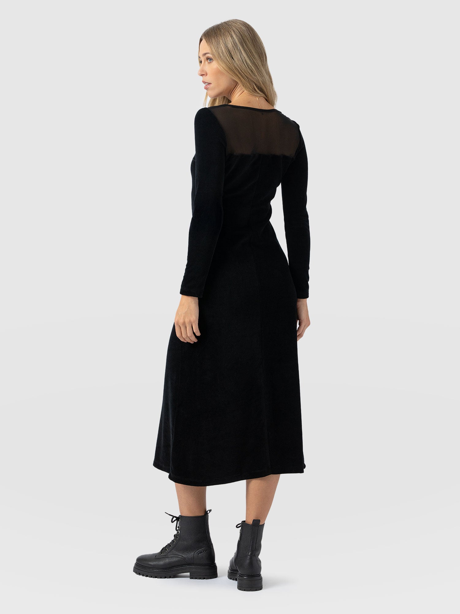 Storm Mesh Long Sleeve Dress - Black Velvet