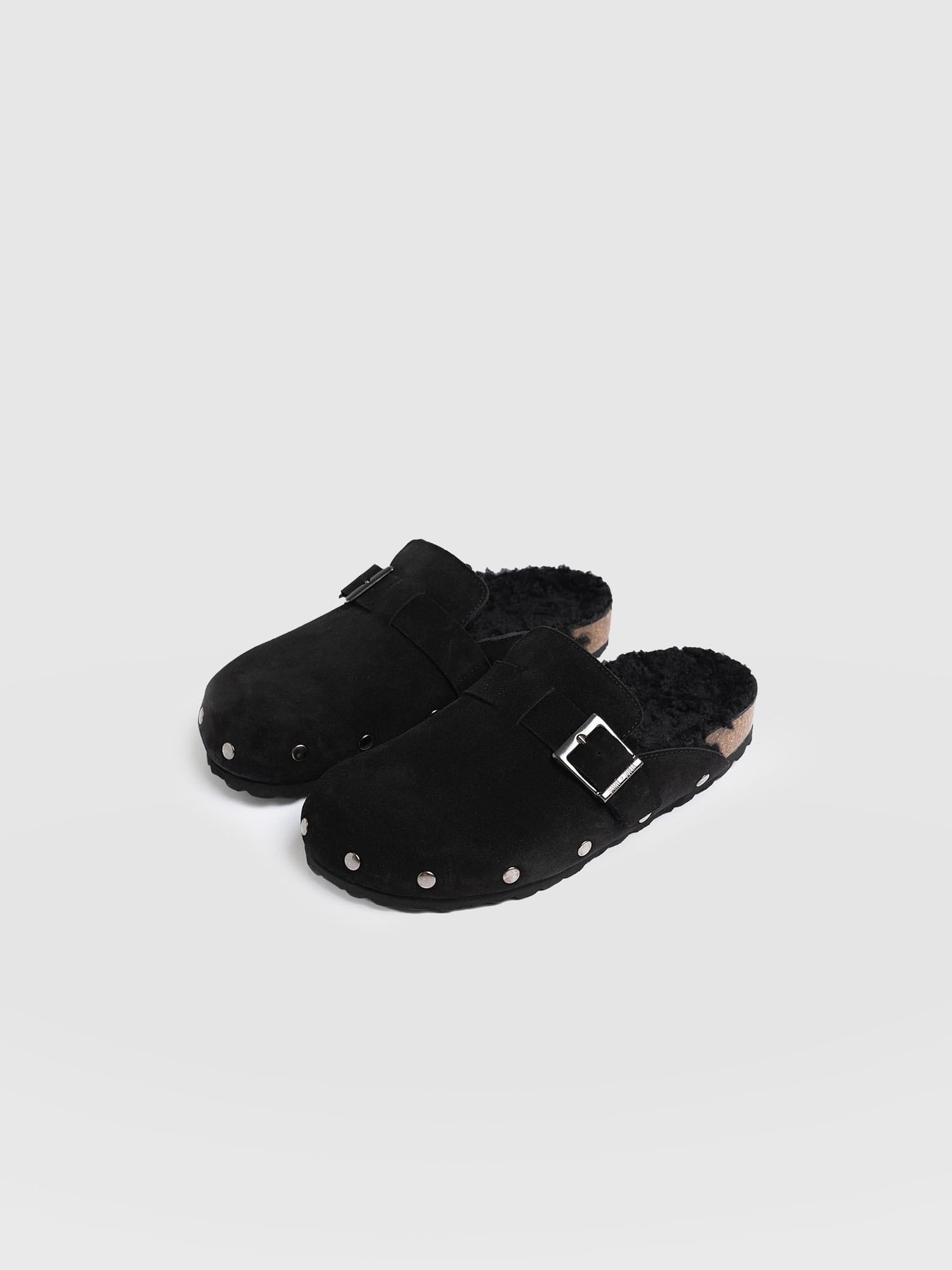 Studded Clogs - Black Shearling