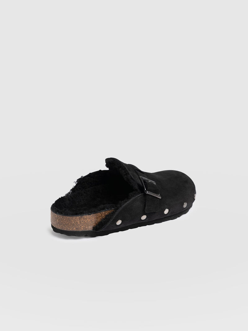 Studded Clogs - Black Shearling