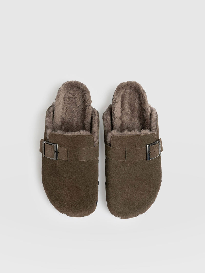 Studded Clogs - Khaki Shearling