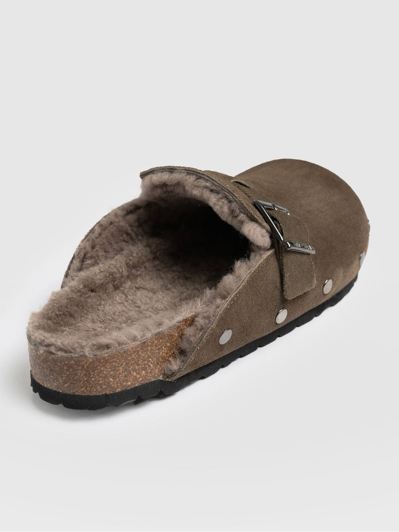 Studded Clogs - Khaki Shearling