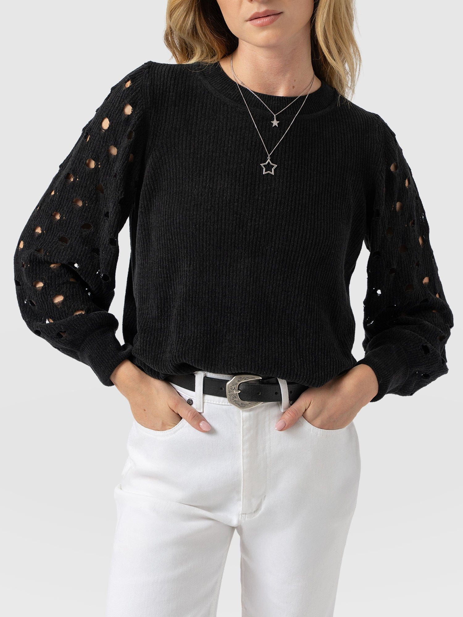 Suki Lace Hole Knit - Black