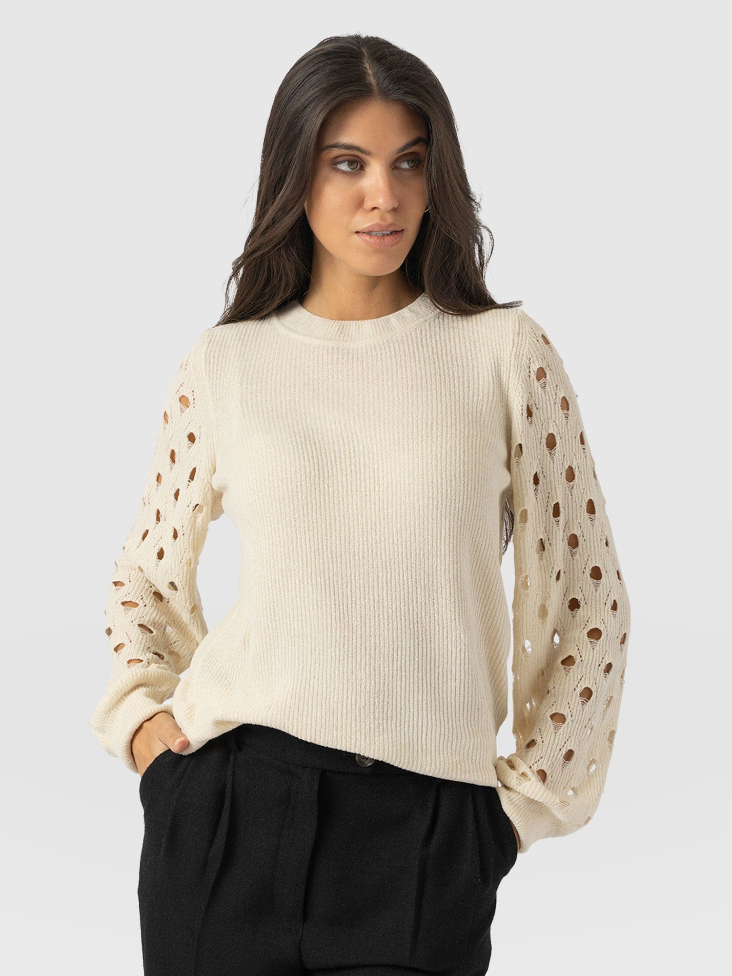 Suki Lace Hole Knit - Cream