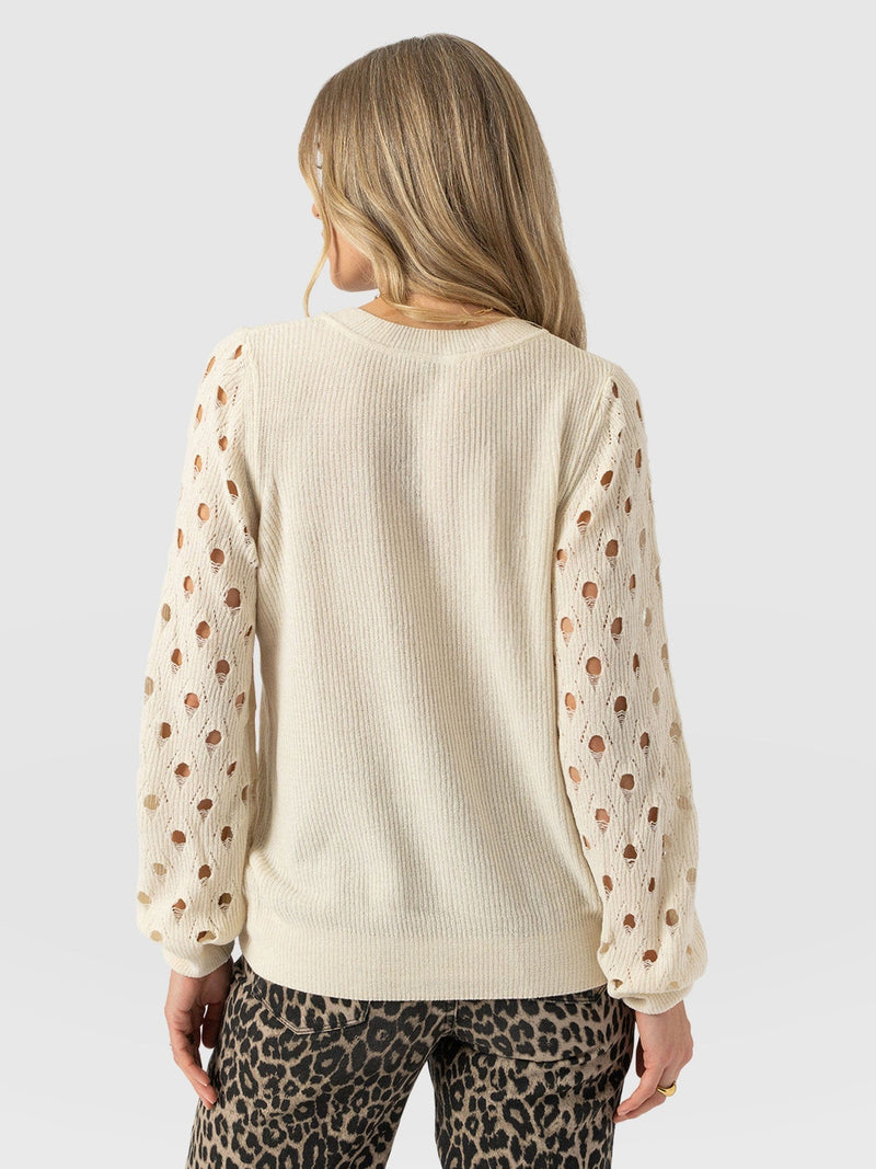 Suki Lace Hole Knit - Cream - Women's Jumpers | Saint and Sofia® UK