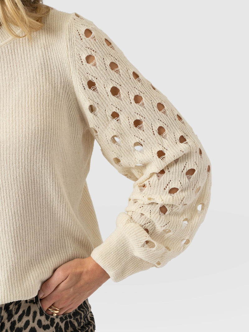 Suki Lace Hole Knit - Cream - Women's Jumpers | Saint and Sofia® UK