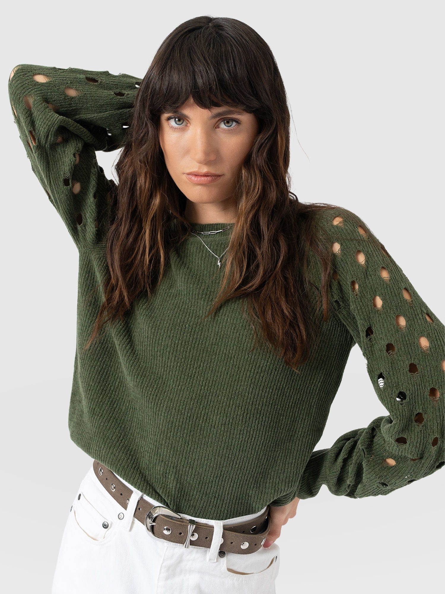 Suki Lace Hole Knit - Green