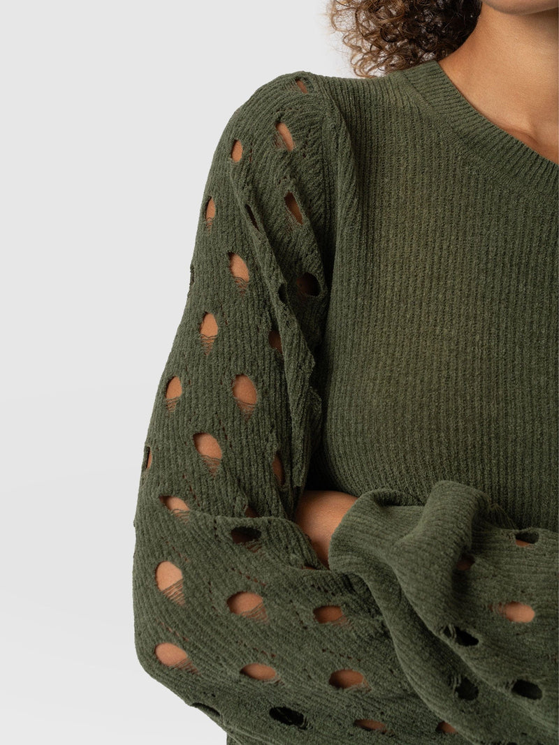 Suki Lace Hole Knit - Green