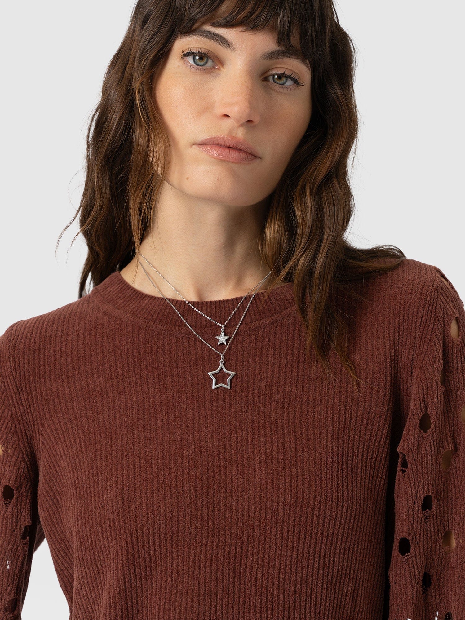 Suki Lace Hole Knit - Mauve - Women's Jumpers | Saint + Sofia® UK