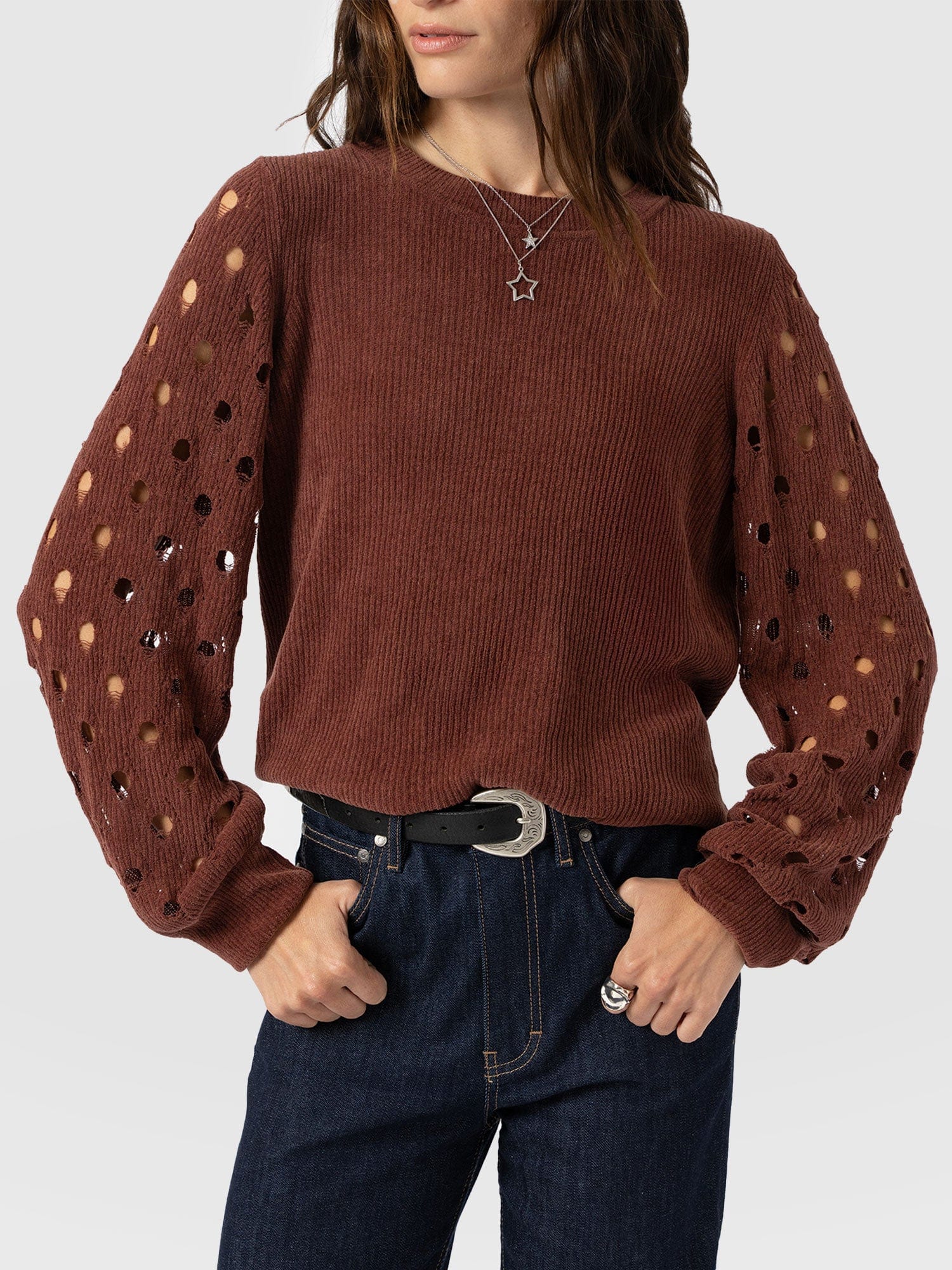 Suki Lace Hole Knit - Mauve