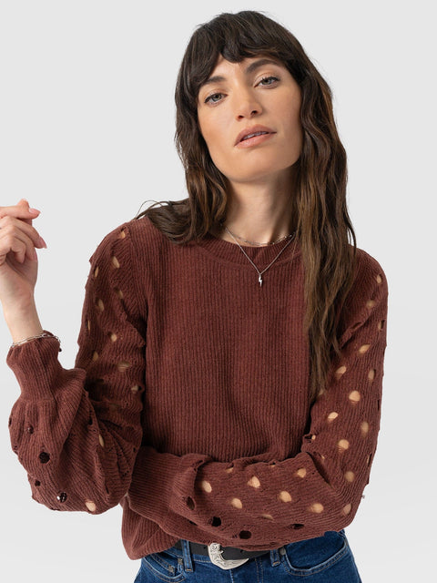 Suki Lace Hole Knit - Mauve