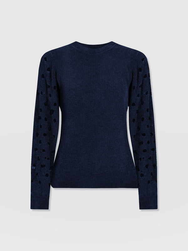 Suki Lace Hole Knit - Navy