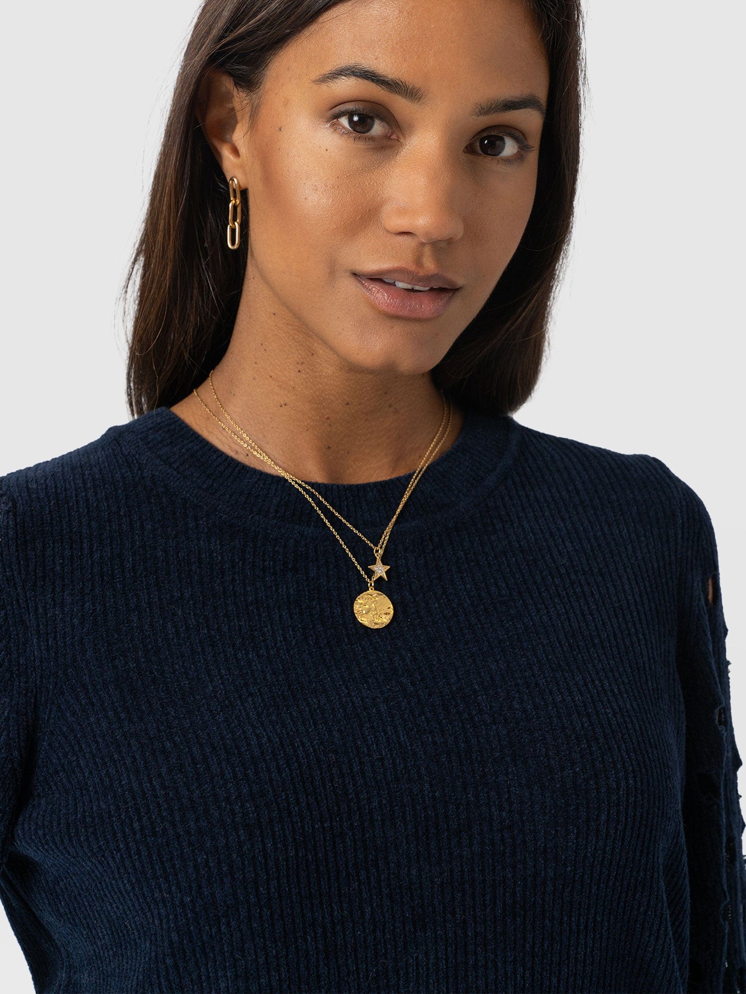 Suki Lace Hole Knit - Navy