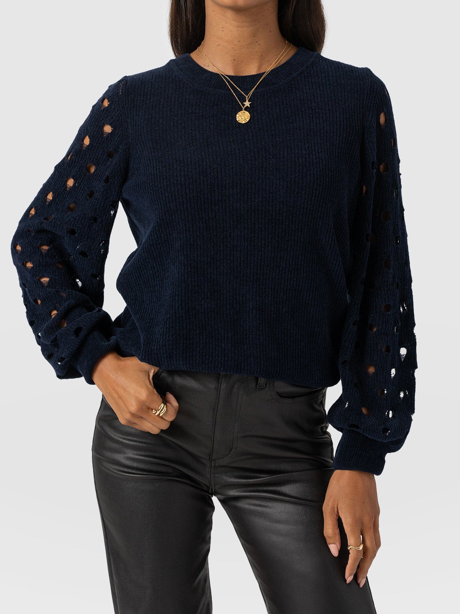 Suki Lace Hole Knit - Navy