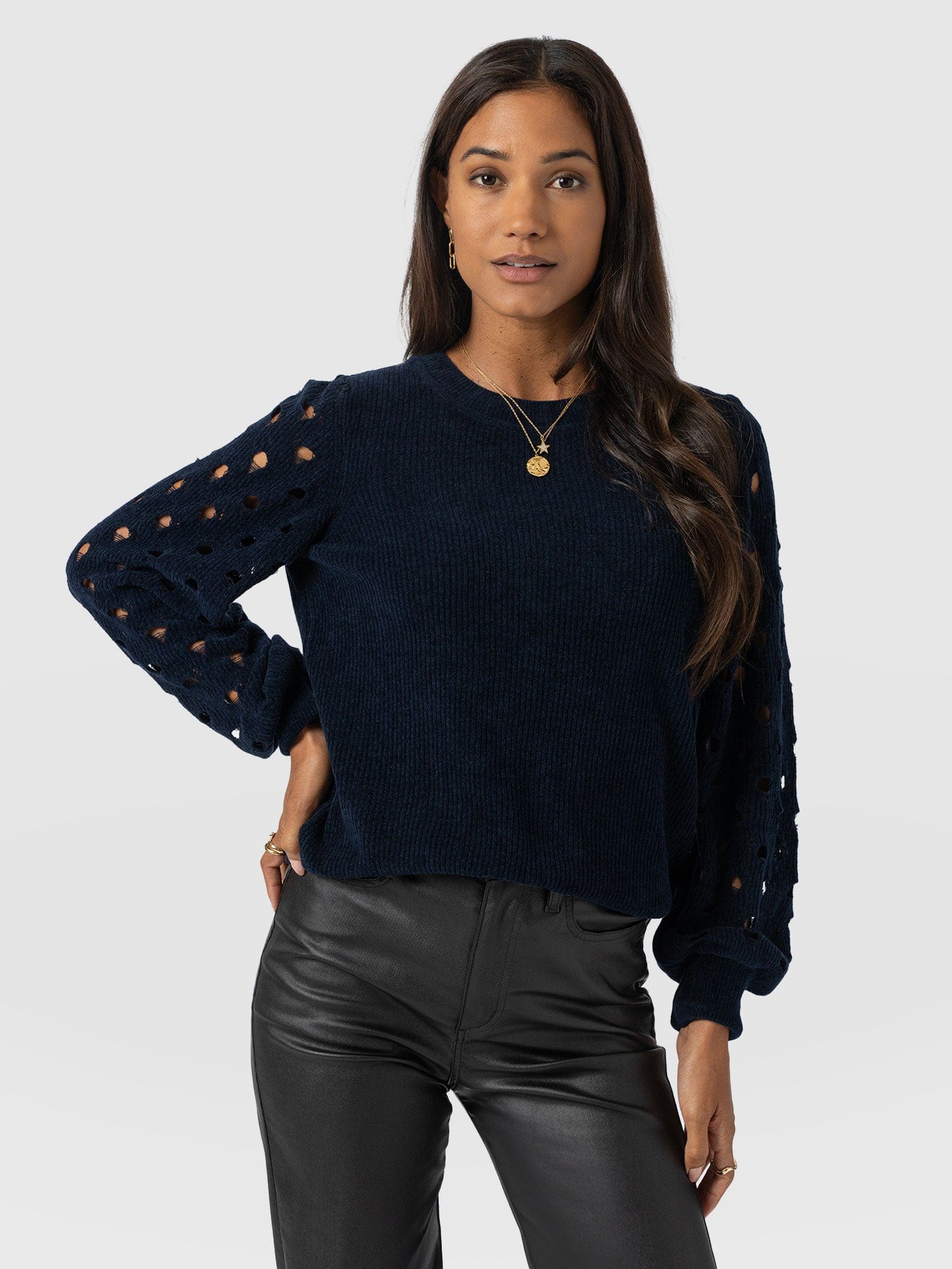 Suki Lace Hole Knit - Navy