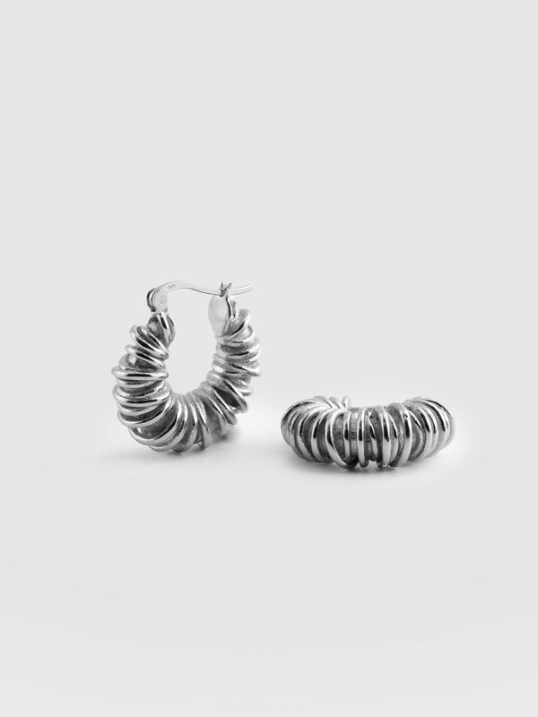 Swirl Hoop Earrings - Silver