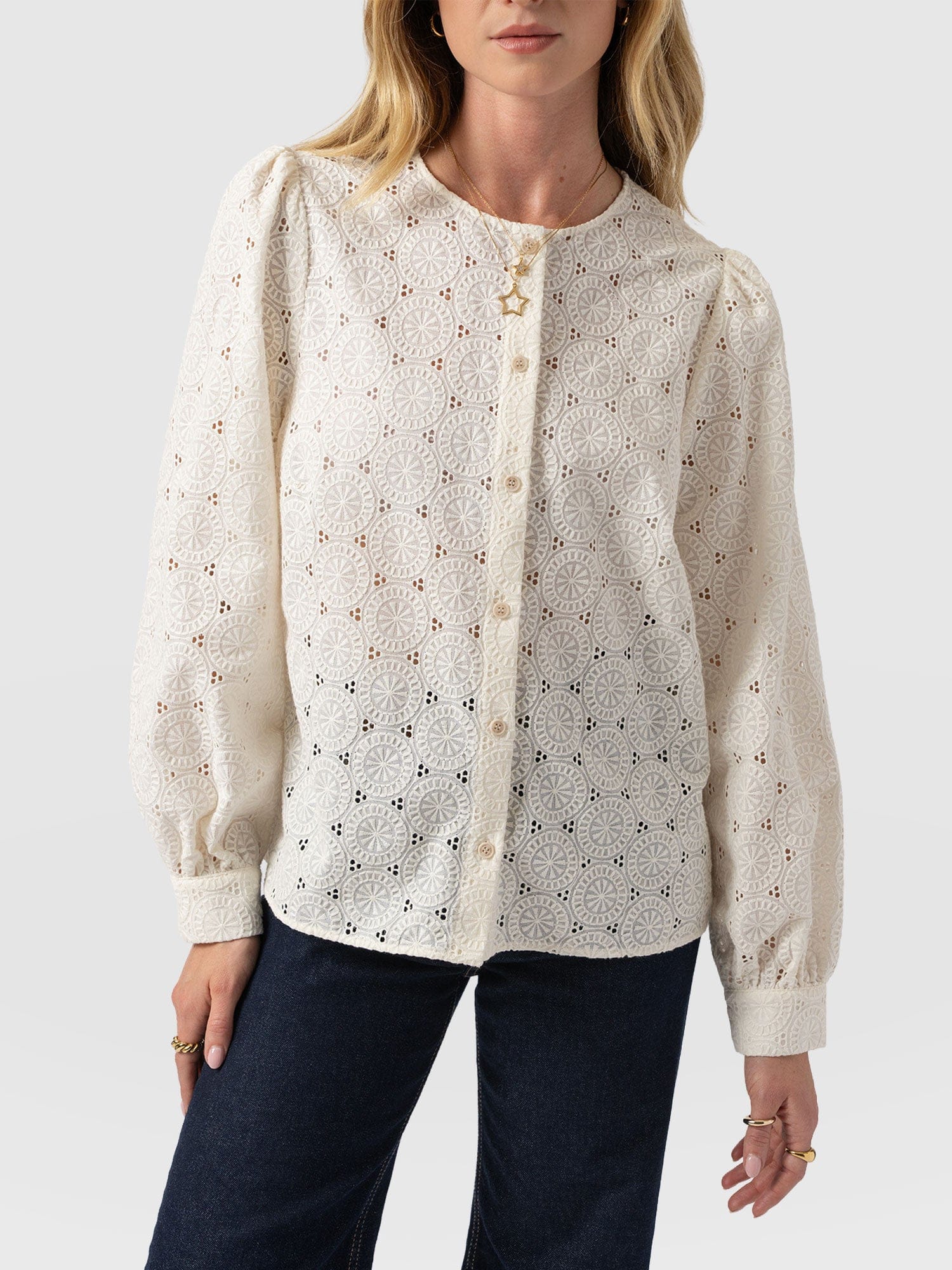 Tabitha Blouse Cream Broderie - Women's Blouses | Saint + Sofia® UK