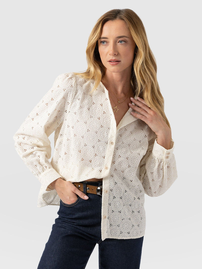 Tabitha Blouse Cream Broderie - Women's Blouses | Saint + Sofia® UK