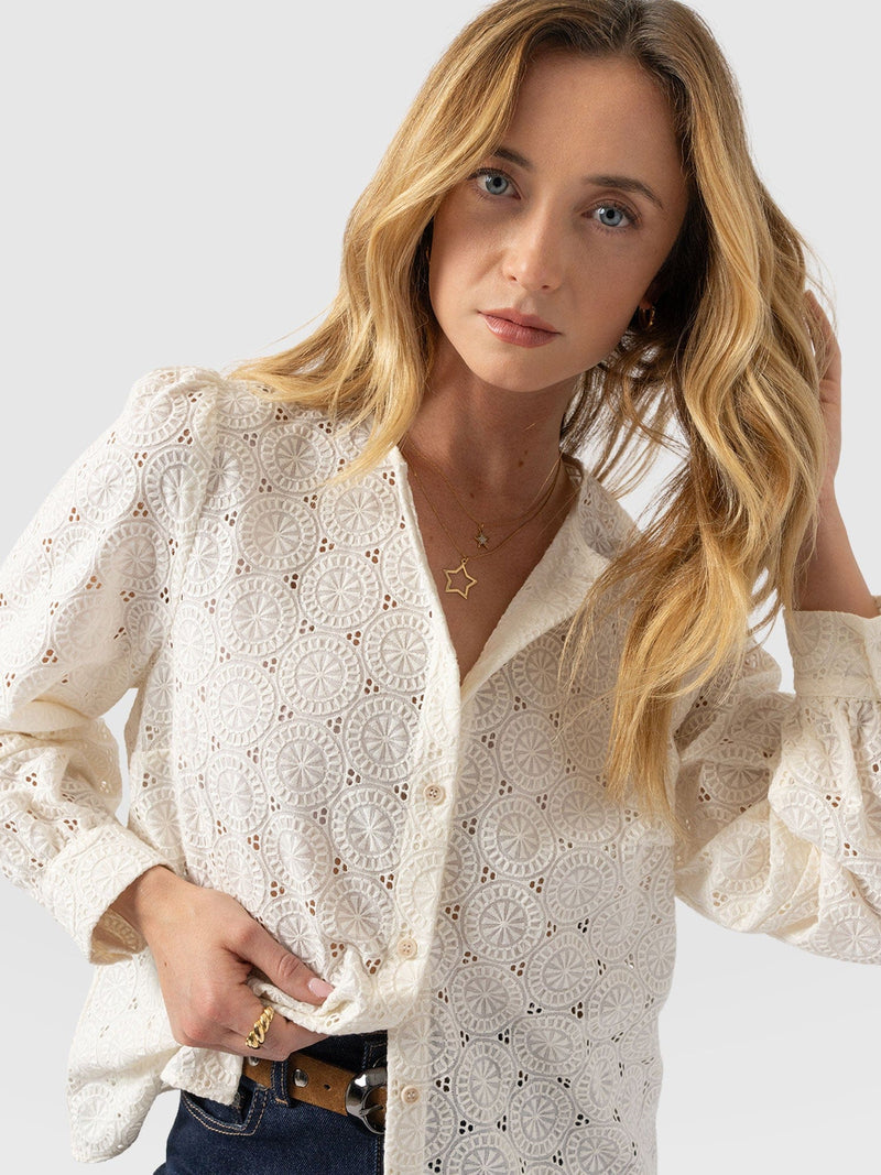 Tabitha Blouse Cream Broderie - Women's Blouses | Saint + Sofia® UK