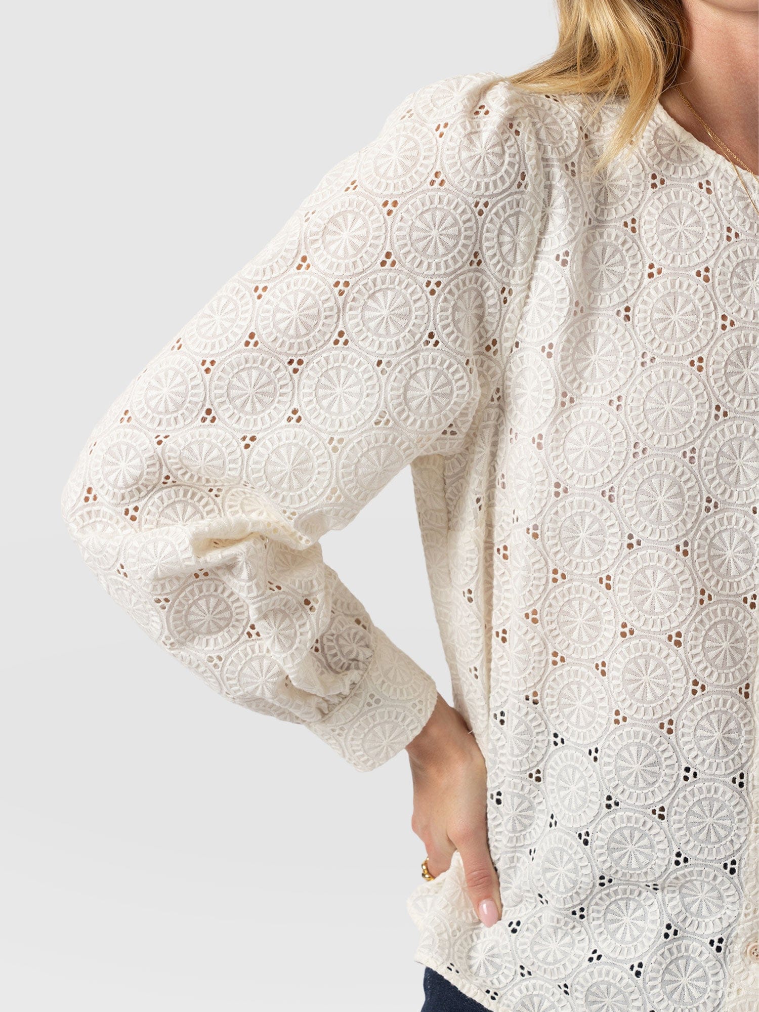 Tabitha Blouse Cream Broderie - Women's Blouses | Saint + Sofia® UK