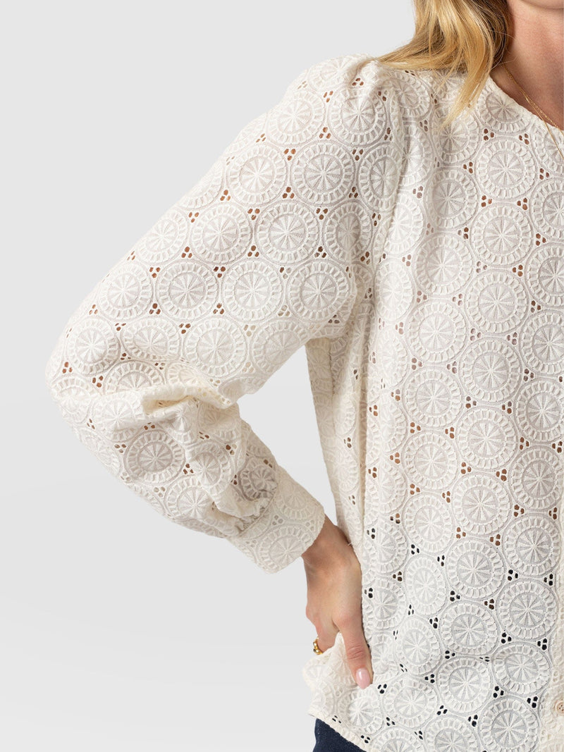 Tabitha Blouse Cream Broderie - Women's Blouses | Saint + Sofia® UK
