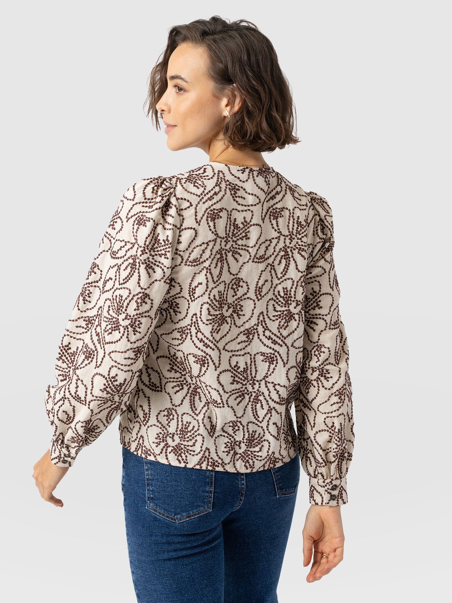 Tabitha Blouse - Cream/Brown
