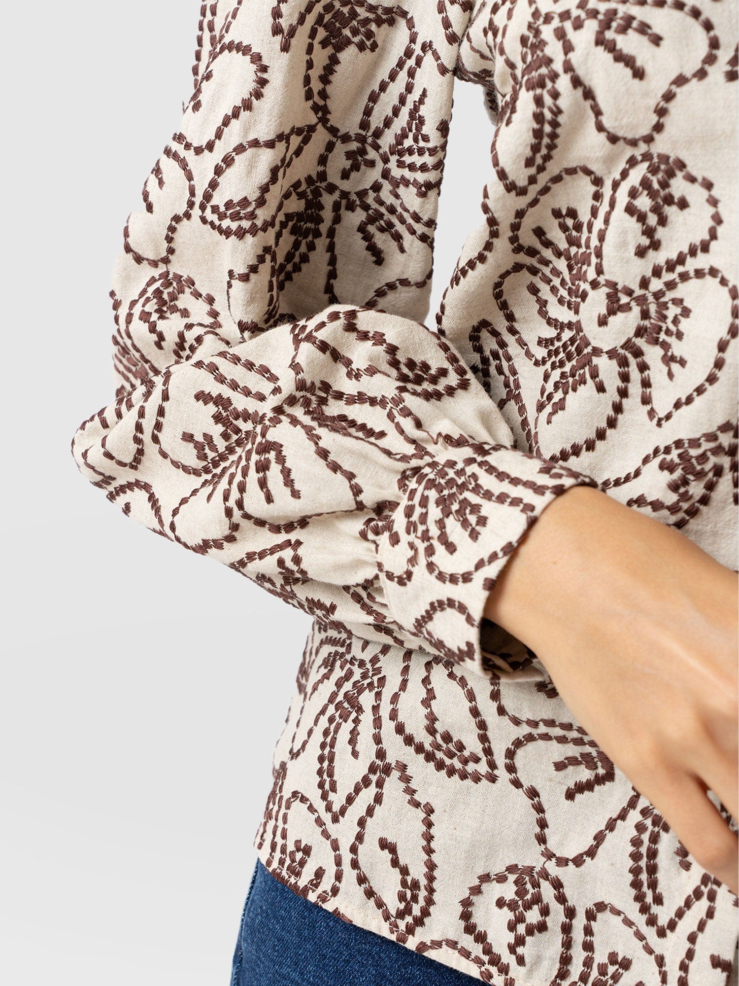 Tabitha Blouse - Cream/Brown