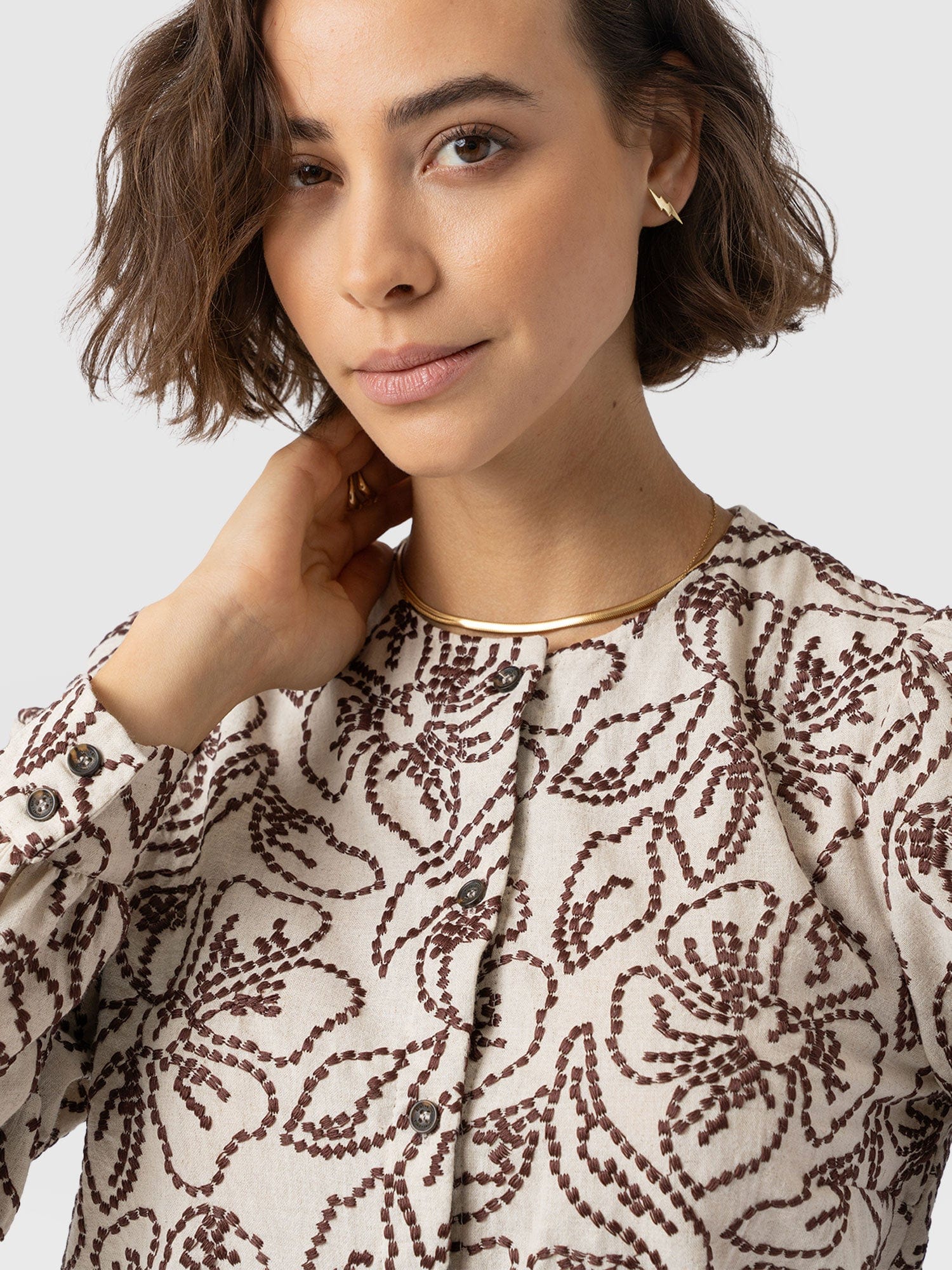 Tabitha Blouse - Cream/Brown