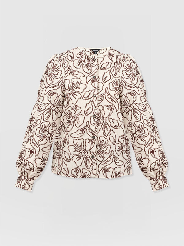 Tabitha Blouse - Cream/Brown