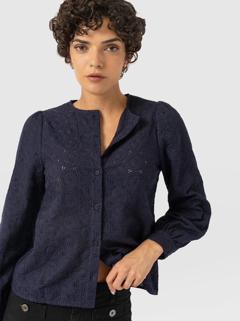 Tabitha Blouse - Navy - Women's Blouses | Saint and Sofia® UK