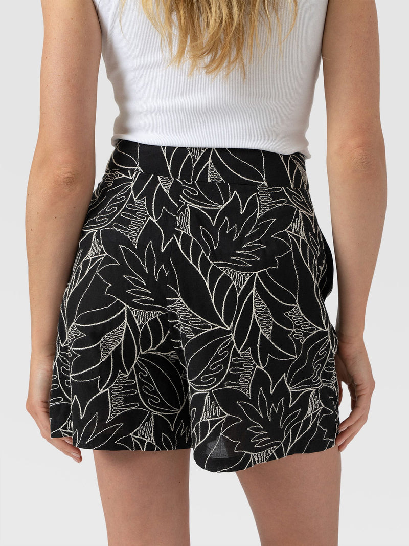 Tabitha Short - Black Embroidered - Women's Shorts | Saint and Sofia® UK