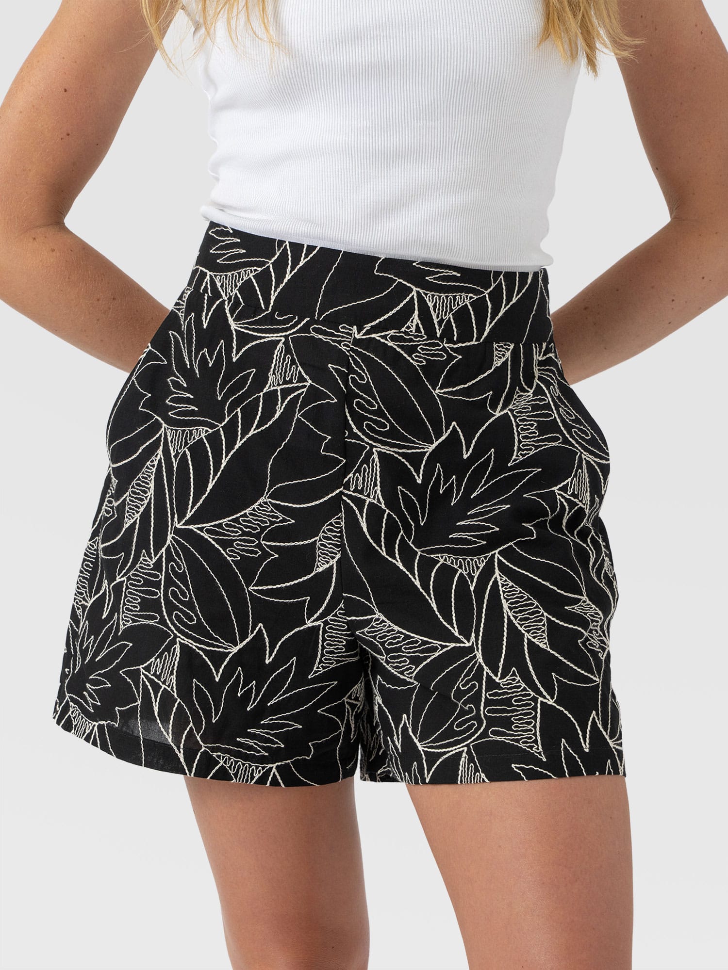 Tabitha Short - Black Embroidered - Women's Shorts | Saint + Sofia® UK