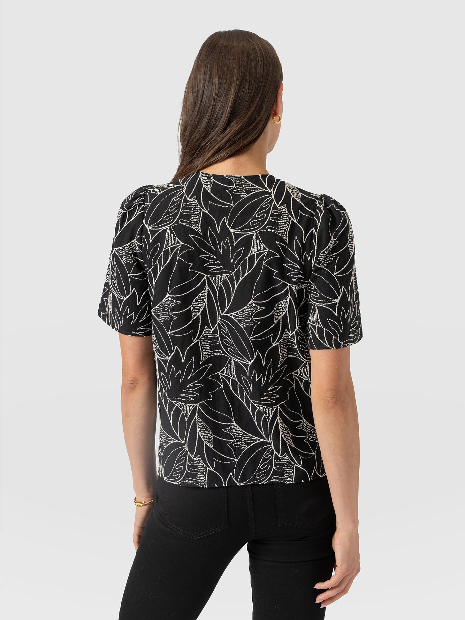 Tabitha Short Sleeve Blouse - Black Embroidered - Women's Blouses | Saint and Sofia® UK