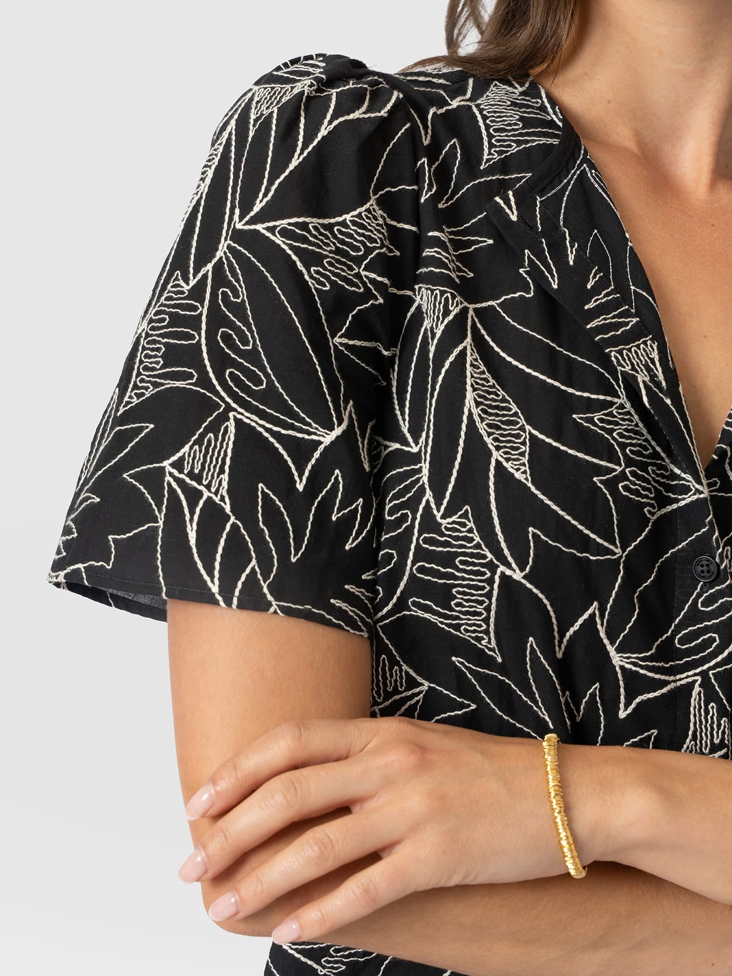 Tabitha Short Sleeve Blouse - Black Embroidered - Women's Blouses | Saint and Sofia® UK