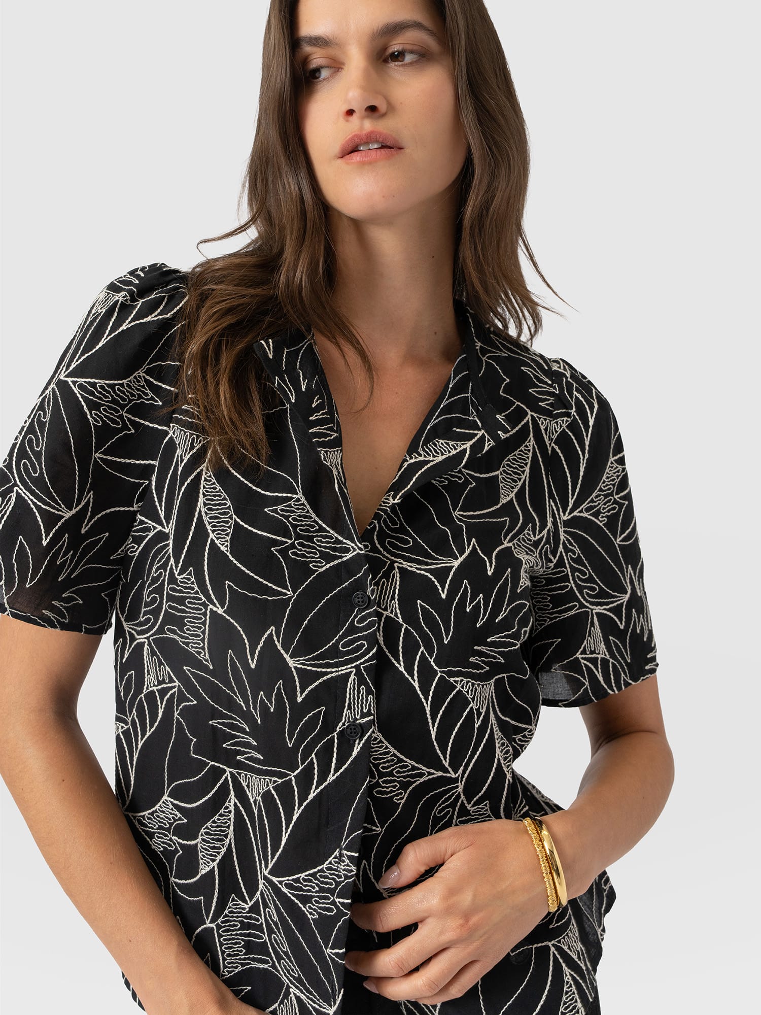 Tabitha Short Sleeve Blouse - Black Embroidered - Women's Blouses | Saint and Sofia® UK