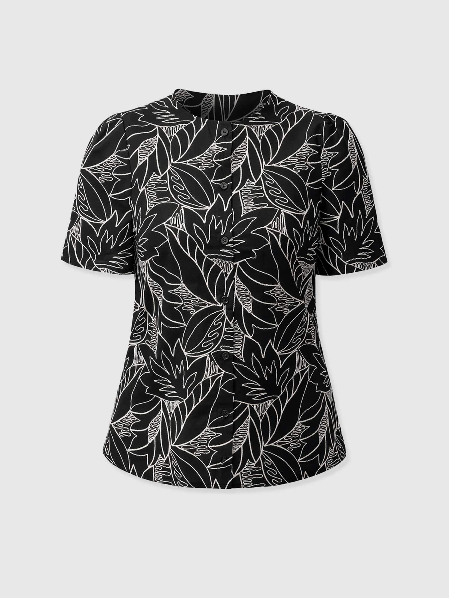 Tabitha Short Sleeve Blouse - Black Embroidered - Women's Blouses | Saint + Sofia® UK