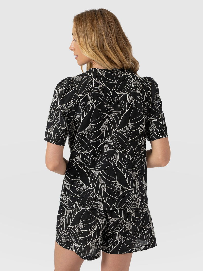 Tabitha Short Sleeve Blouse - Black Embroidered - Women's Blouses | Saint + Sofia® UK
