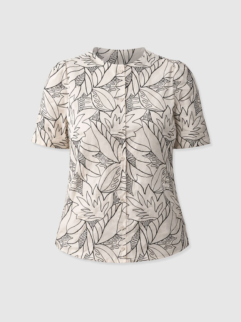 Tabitha Short Sleeve Blouse - Cream Embroidered - Women's Blouses | Saint + Sofia® UK