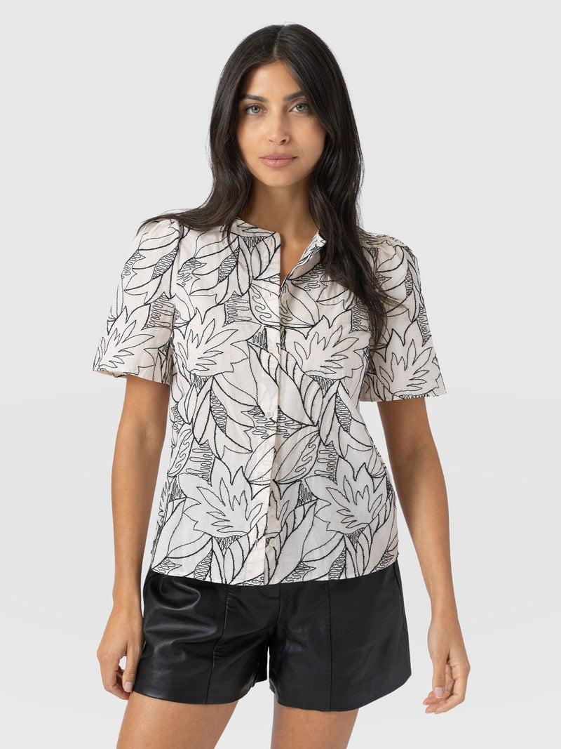 Tabitha Short Sleeve Blouse - Cream Embroidered - Women's Blouses | Saint + Sofia® UK