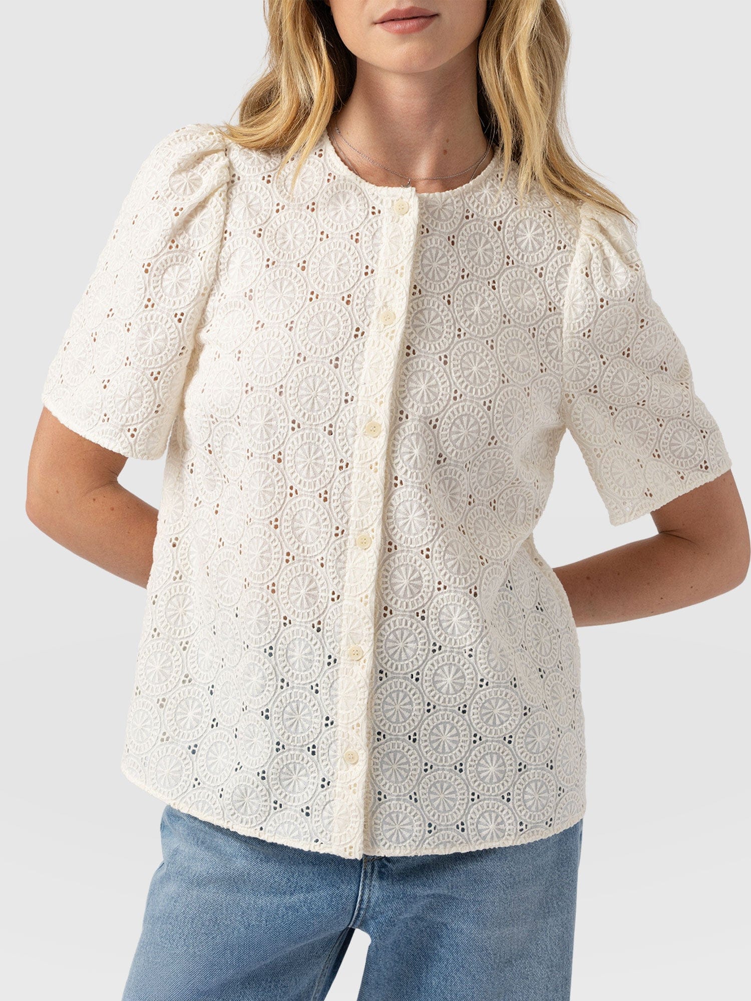 Tabitha Short Sleeve Blouse - Cream - Women's Blouses | Saint + Sofia® UK