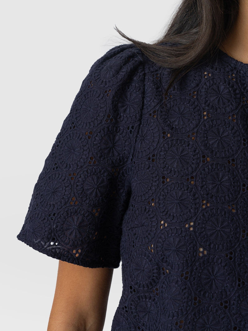 Tabitha Short Sleeve Blouse - Navy