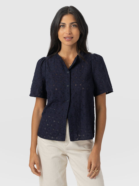 Tabitha Short Sleeve Blouse - Navy - Women's Blouses | Saint + Sofia® UK